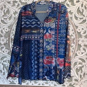 Misslook Woman's Plus Graphic Multicolor Long Sleeve Tunic Design 2XL EUC